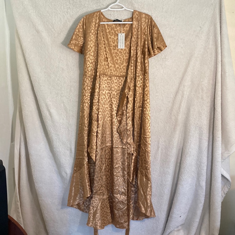 Simplee Satin Gold Wrap Dress